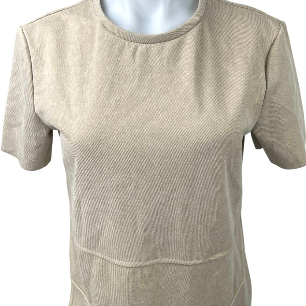 NEW Zara Beige Nude Faux Leather Suede Short Sleeve Mini Tee T-Shirt Dress M - Picture 6 of 8
